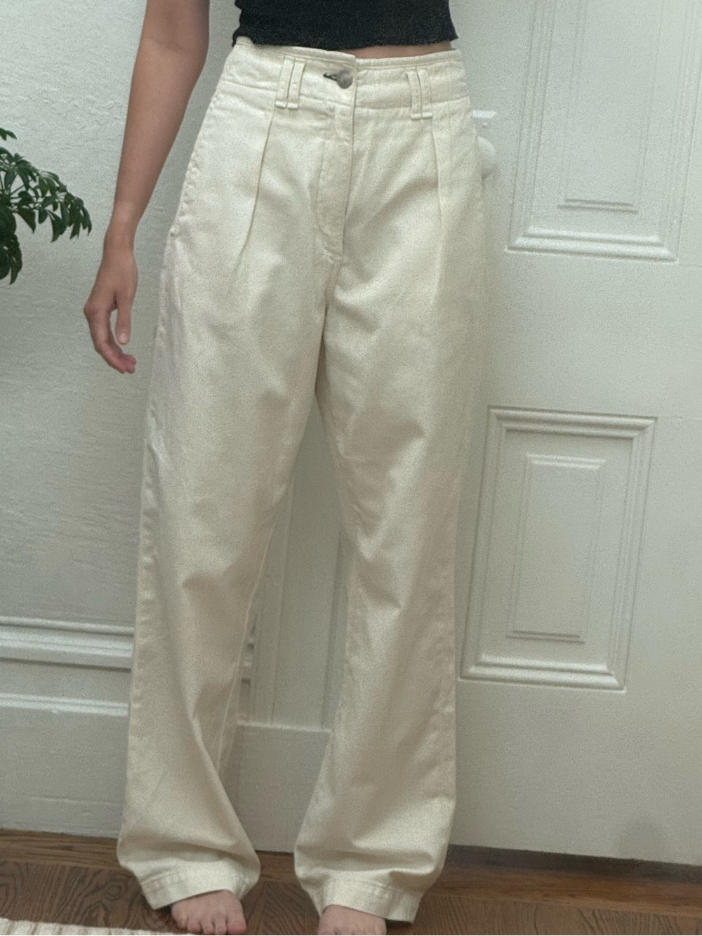Rag and Bone Pleated Baggy Straight Leg Trousers Ecru Off-White Size 25
